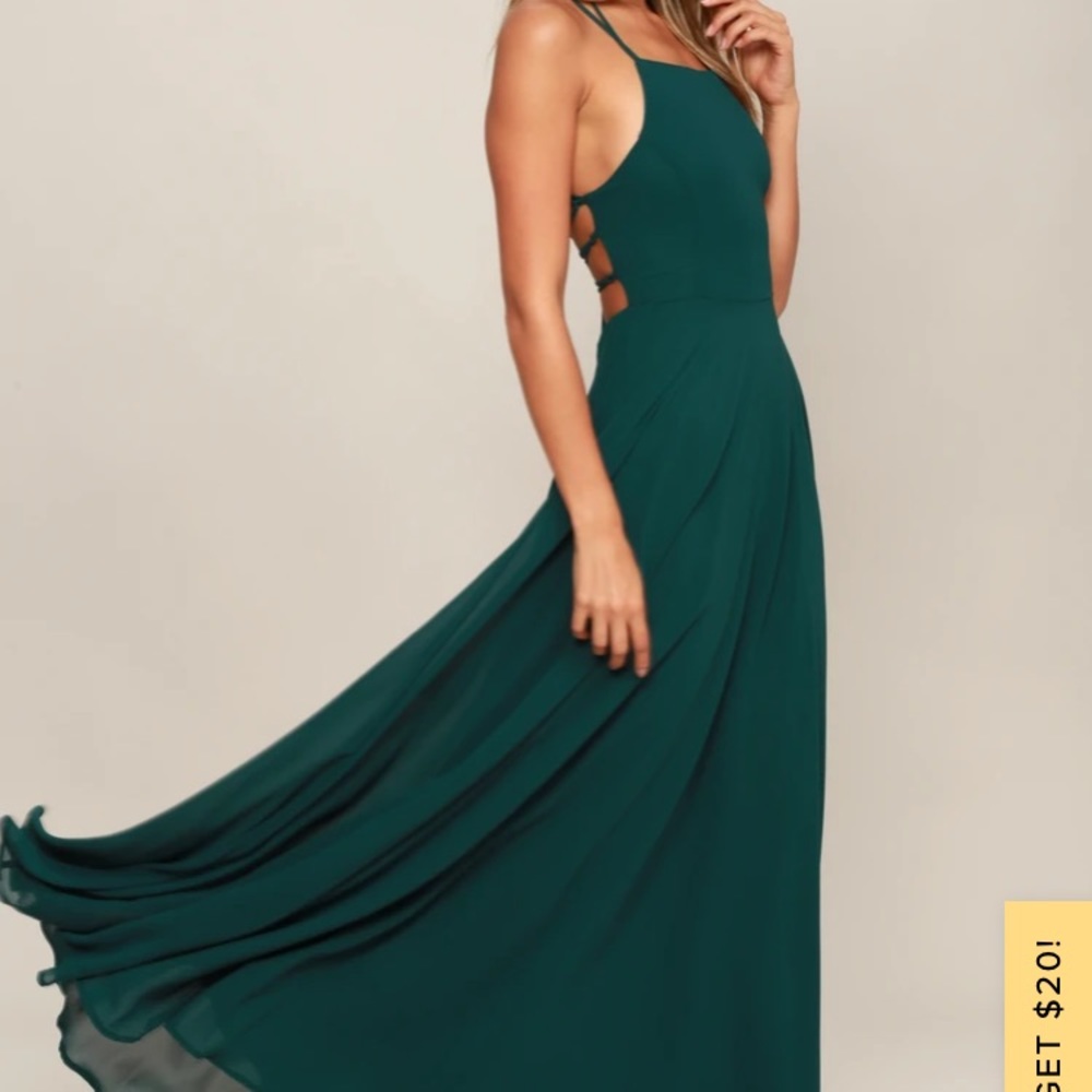 Lulu’s Strappy Forest Green Maxi Dress (XS)